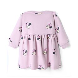 Babyhug Disney Terry Knit Full Sleeves Frock With Minnie Mouse Graphic - Pink