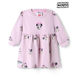 Babyhug Disney Terry Knit Full Sleeves Frock With Minnie Mouse Graphic - Pink