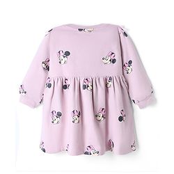 Babyhug Disney Terry Knit Full Sleeves Frock With Minnie Mouse Graphic - Pink