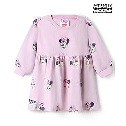 Babyhug Disney Terry Knit Full Sleeves Frock With Minnie Mouse Graphic - Pink