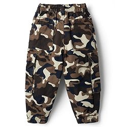 Babyhug Twill Woven Full Length Camouflage Trousers with Stretch & Pockets - Beige & Brown