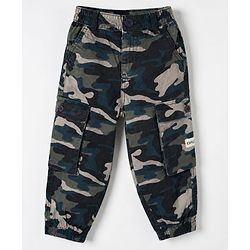 Babyhug Twill Woven Full Length Camouflage Trousers with Stretch & Pockets - Beige & Brown