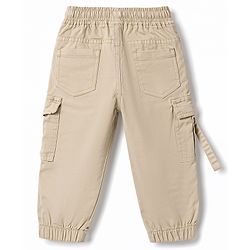 Babyhug Twill Woven Full Length Solid Color Trousers with  Cargo Pockets - Beige