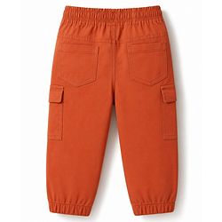 Babyhug Twill Woven Full Length Solid Color Trousers with  Cargo Pockets - Beige