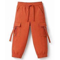 Babyhug Twill Woven Full Length Solid Color Trousers with  Cargo Pockets - Beige