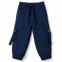 Babyhug Twill Woven Full Length Solid Color Trousers with  Cargo Pockets - Beige