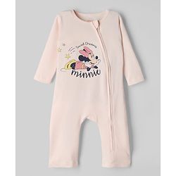 Babyhug Disney Interlock Knit Full Sleeve Rompers With Minnie Mouse Graphic Pack of 2 - Peach & Pink