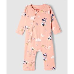 Babyhug Disney Interlock Knit Full Sleeve Rompers With Minnie Mouse Graphic Pack of 2 - Peach & Pink
