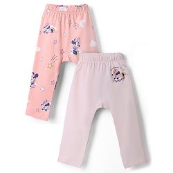 Babyhug Disney 100% Cotton Interlock Knit Full Length Diaper Leggings with Minnie Mouse Graphic Print Pack of 2 - Pink