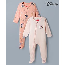 Babyhug Disney Preemie Interlock Knit Full Sleeves Sleep Suit with Minnie Mouse Print Pack of 2 - Pink