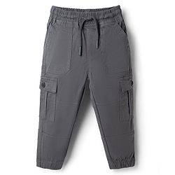 Babyhug Twill Woven Full Length Trousers with Stretch & Pockets - Grey