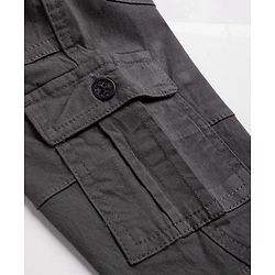 Babyhug Twill Woven Full Length Trousers with Stretch & Pockets - Grey