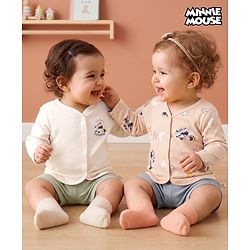 Babyhug Disney Interlock Knit Full Sleeves Jhablas with Minnie Mouse Graphics Pack of 2 - Peach & Cream