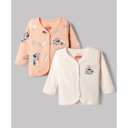 Babyhug Disney Interlock Knit Full Sleeves Jhablas with Minnie Mouse Graphics Pack of 2 - Peach & Cream