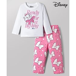 Babyhug Disney Single Jersey Knit Full Sleeves T-Shirt & Pyjama Night Suit with Marie Graphic - White