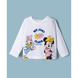 Babyhug Single Jersey Knit Full Sleeves T-Shirt & Pyjama Night Suit with Minnie & Daisy Print - White