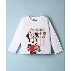 Babyhug Disney Single Jersey Knit Full Sleeves T-Shirt & Striped Pyjama Night Suit with Minnie Mouse Print - White