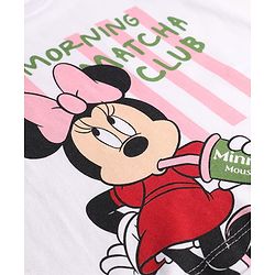 Babyhug Disney Single Jersey Knit Full Sleeves T-Shirt & Striped Pyjama Night Suit with Minnie Mouse Print - White