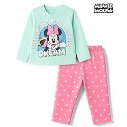 Babyhug Disney 100% Cotton Single Jersey Knit Full Sleeves T-Shirt & Pyjama Night Suit with Mickey Minnie Mouse Graphics - Sea Green