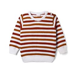 Babyhug Knit Full Sleeves Striped Sweater Set - Rust Orange