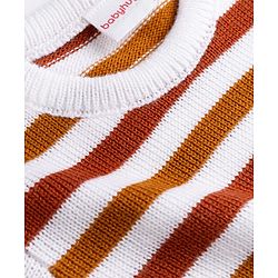 Babyhug Knit Full Sleeves Striped Sweater Set - Rust Orange