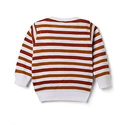 Babyhug Knit Full Sleeves Striped Sweater Set - Rust Orange