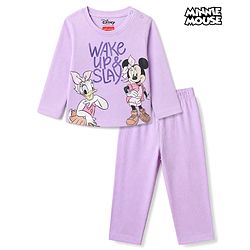 Babyhug Disney 100% Cotton Single Jersey Knit Full Sleeve T-Shirt Pyjama Night Suit With Minnie & Friends Graphic in Purple