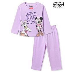 Babyhug Disney 100% Cotton Single Jersey Knit Full Sleeve T-Shirt Pyjama Night Suit With Minnie & Friends Graphic in Purple