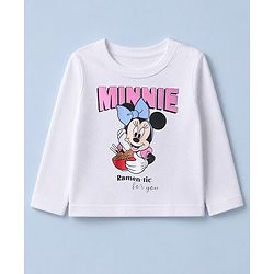 Babyhug Disney 100% Cotton Single Jersey Knit Full Sleeves T-Shirt & Pajama Night Suit with Minnie Mouse and Polka Dots Graphic Print - White & Pink