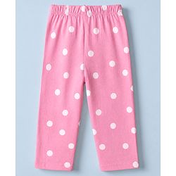 Babyhug Disney 100% Cotton Single Jersey Knit Full Sleeves T-Shirt & Pajama Night Suit with Minnie Mouse and Polka Dots Graphic Print - White & Pink