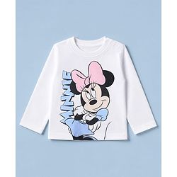 Babyhug Disney 100% Cotton Single Jersey Knit Full Sleeves T-Shirt & Pyjama Night Suit with Polka Dots & Minnie Mouse Print - White