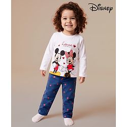 Babyhug Disney 100% Cotton Single Jersey Knit Full Sleeve T Shirt Pyjama Set With Minnie & Friends Graphic Print - Navy Blue