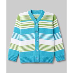 Babyhug Knit Full Sleeves Striped Sweater Set - Limegreen