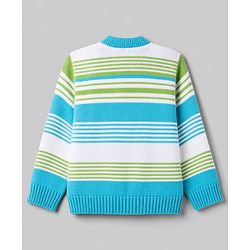 Babyhug Knit Full Sleeves Striped Sweater Set - Limegreen