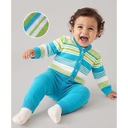 Babyhug Knit Full Sleeves Striped Sweater Set - Limegreen