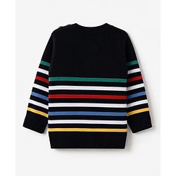Babyhug Knit Full Sleeves Sweater Set with Striped Design - Navy Blue