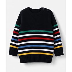 Babyhug Knit Full Sleeves Sweater Set with Striped Design - Navy Blue