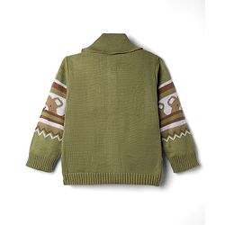 Babyhug Knit Full Sleeves Sweater Set With Bear Design - Olive Green