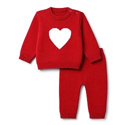 Babyhug Knit Full Sleeves Baby Sweater Set with Heart Design - Red