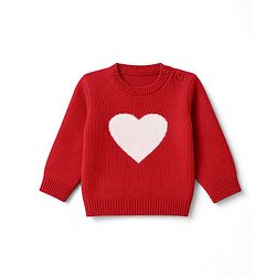 Babyhug Knit Full Sleeves Baby Sweater Set with Heart Design - Red
