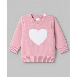 Babyhug Knit Full Sleeves Baby Sweater Set with Heart Design - Red