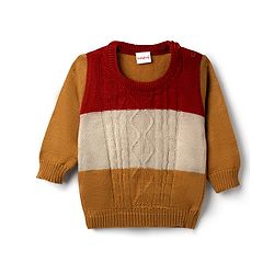 Babyhug Knit Full Sleeves Sweater Set With Cable Knit Design - Maroon