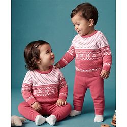 Babyhug Knit Full Sleeves Floral & Heart Design Sweater Set - Red