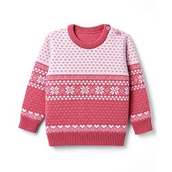 Babyhug Knit Full Sleeves Floral & Heart Design Sweater Set - Red