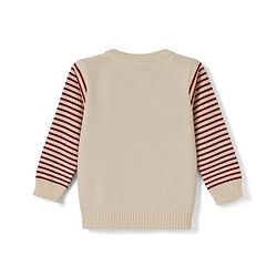 Babyhug Knit Full Sleeves Striped & Reindeer Designed Sweater Set - Cream
