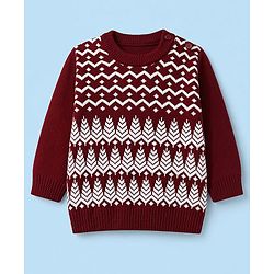 Babyhug Knit Full Sleeves Sweater Set with Abstract Design - Dark Red