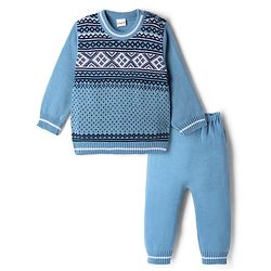 Babyhug Knit Full Sleeves Argyle Design Sweater Set - Light Blue