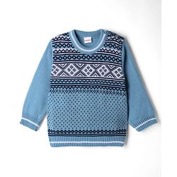 Babyhug Knit Full Sleeves Argyle Design Sweater Set - Light Blue