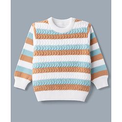 Babyhug Knit Full Sleeves Striped Sweater Set - Rust Orange
