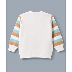 Babyhug Knit Full Sleeves Striped Sweater Set - Rust Orange
